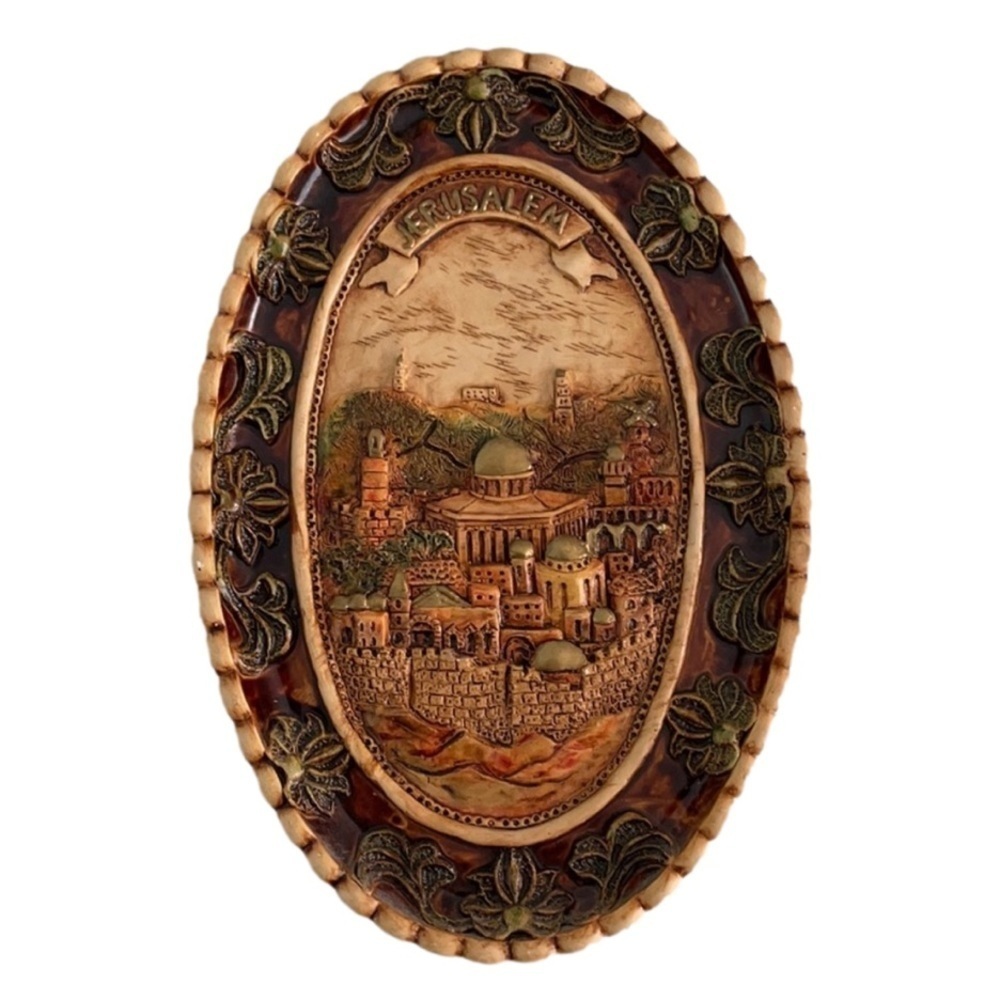Vintage Jerusalem Ceramic Chalk-ware Plaque Wall Art
